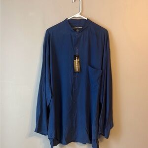 Larrabee 100% Silk Mens Shirt. Navy. Round collar. Size XXL